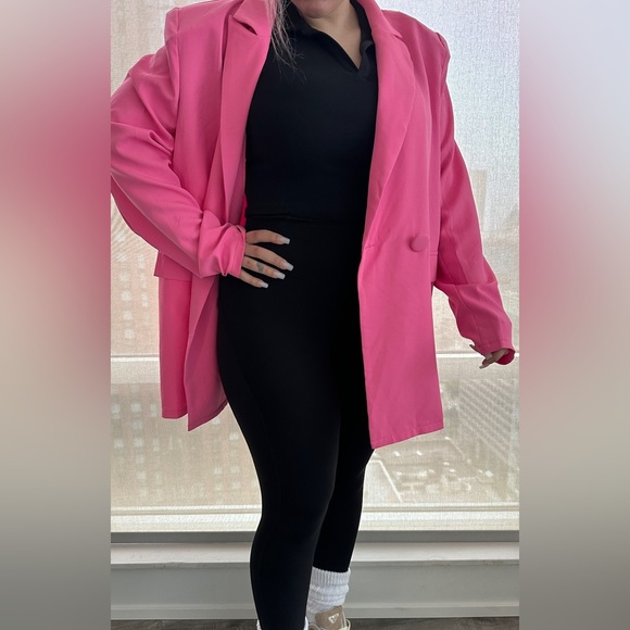 Pretty Little Thing Candy Pink Woven Button Sleeve Detail Blazer - Picture 4 of 9